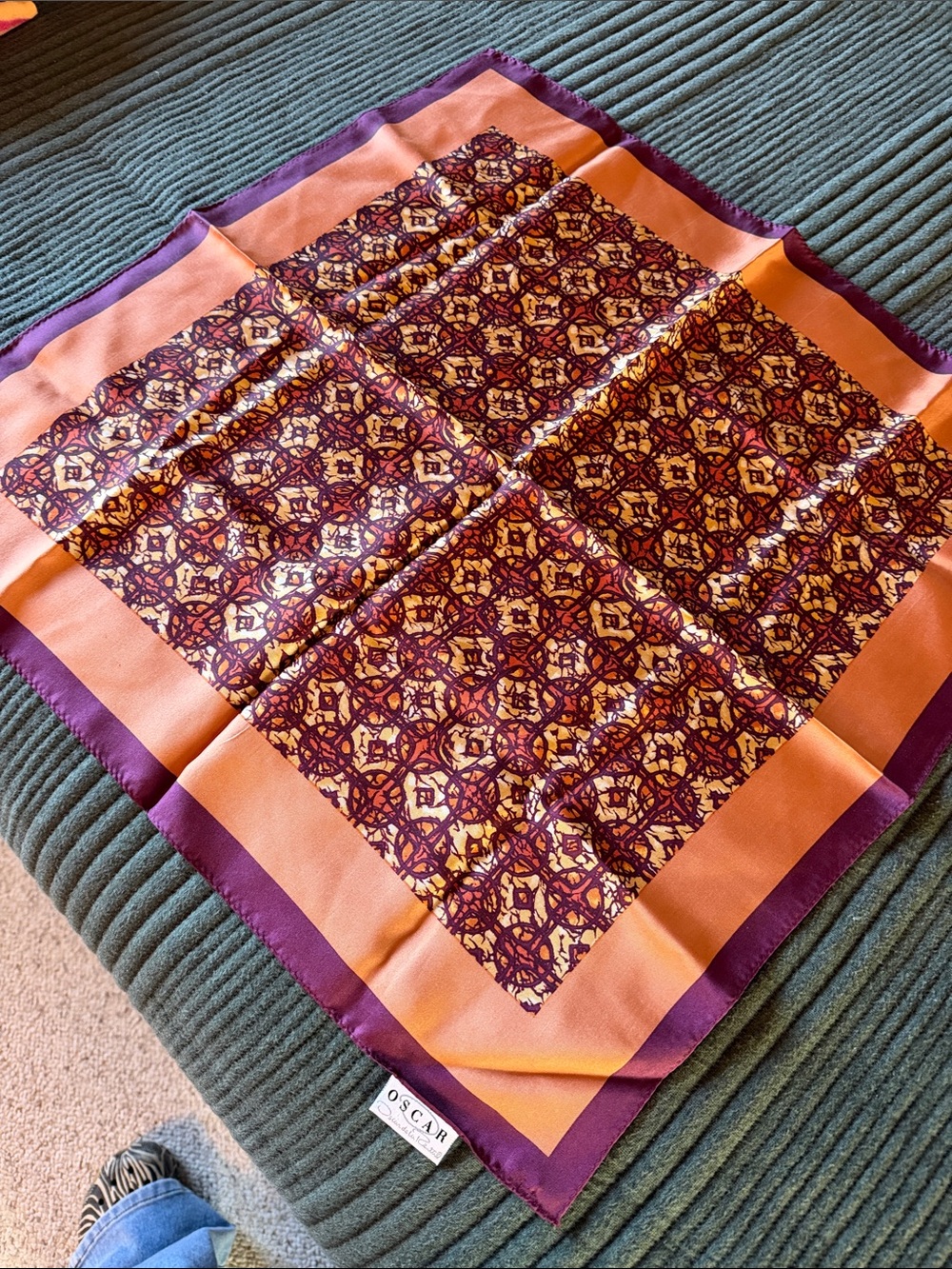 Oscar de la Renta Purple and Orange Printed Silk Scarf 21” x 21”
